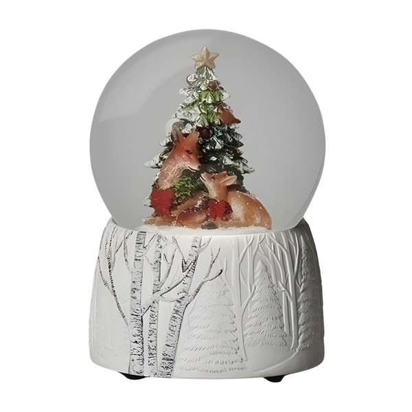 Musical Doe and Fawn by Christmas Tree Snowglobe