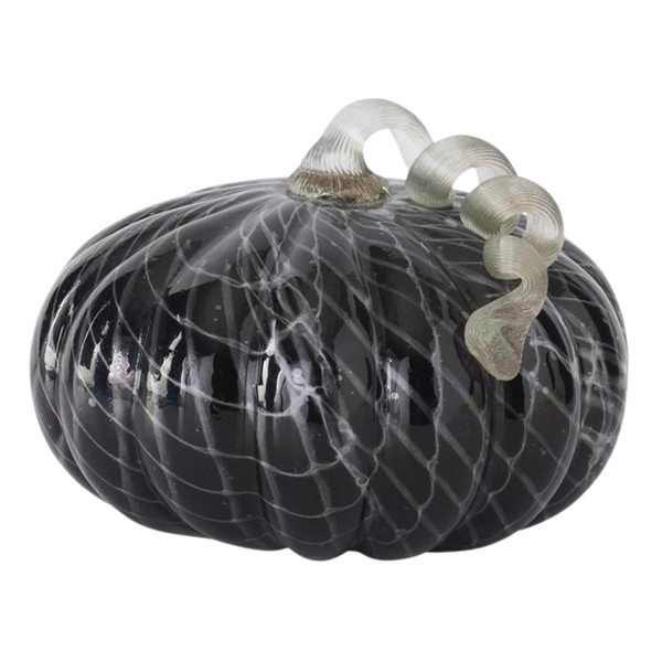 Large Black And White Swirls Handblown Glass Pumpkin
