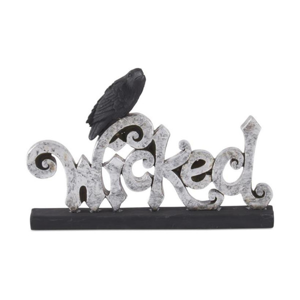 Silver Resin Wicked With Black Crow Sign