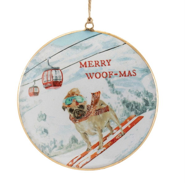Skiing Dogs Disc Ornament