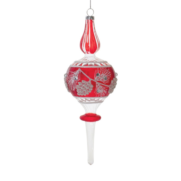 Red and White Pinecone Finial Ornament