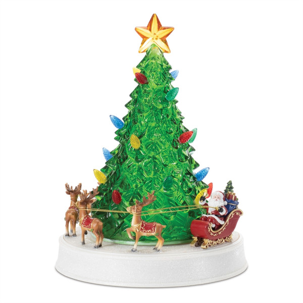 Rotating Musical LED Christmas Tree With Santa and Sleigh Figurine