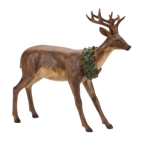 Large Deer with Wreath Figurine