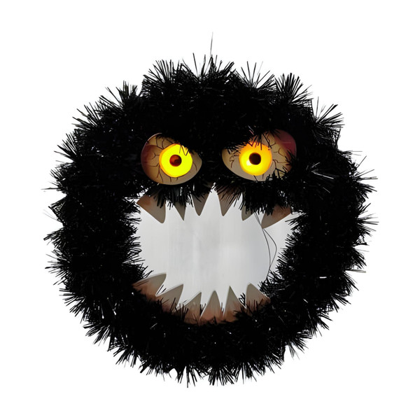 Light Up Spooky Monster Wreath with Color Changing Eyes