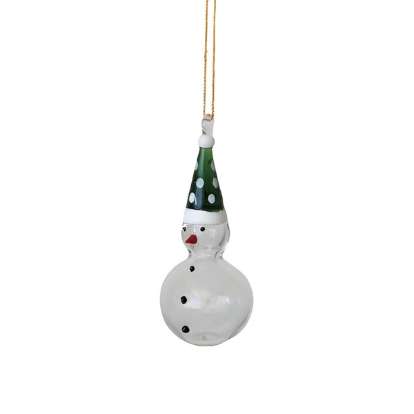 Handmade Glass Snowman Green Hat Ornament