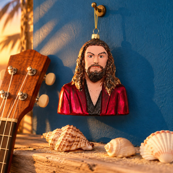 Cody Foster Jason Momoa Christmas Ornament – glass Christmas ornament styled in a fun, eclectic home scene