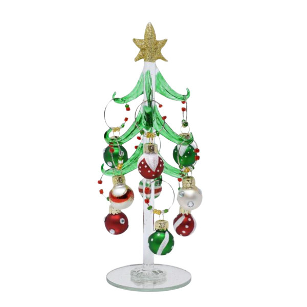 8" Green Glass Tree with Wine Charms