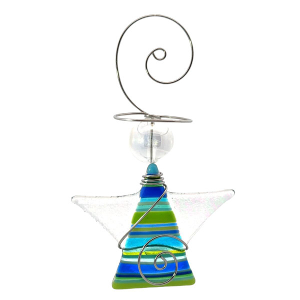 Striped Little Angel Ornament – Blue and Green
