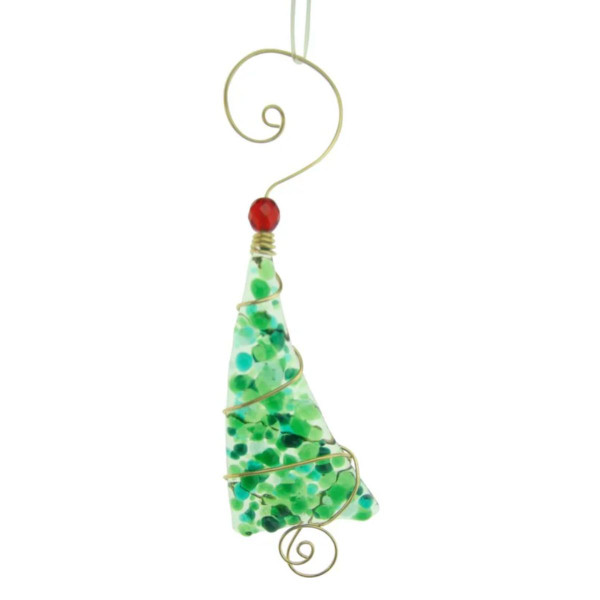 Mini Crushed Glass Tree Ornament - Green