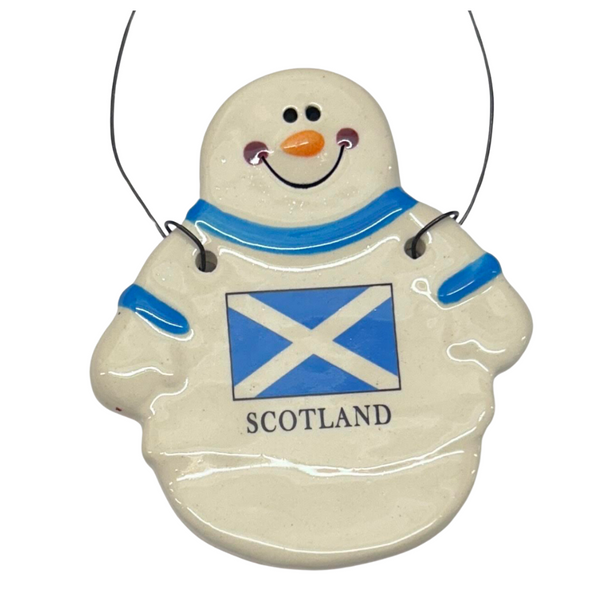 Snowman with Scotland Flag Ceramic Ornament
