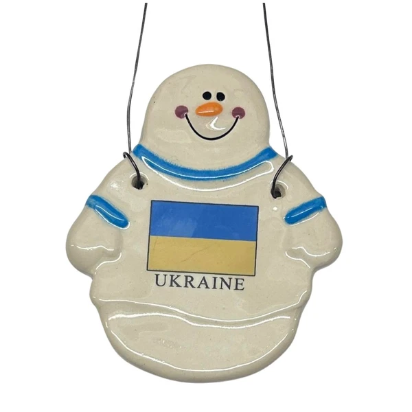 Snowman with Ukraine Flag Ceramic Ornament