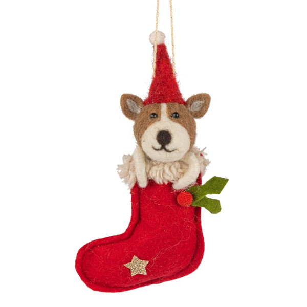 Felt Dog in Stocking Ornament