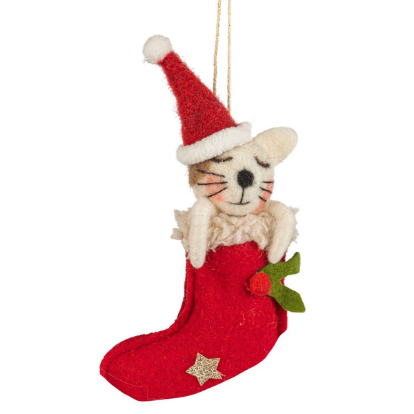 Felt Cat in Stocking Ornament