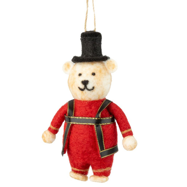 Felt King’s Guard Bear Ornament in Red Sweater