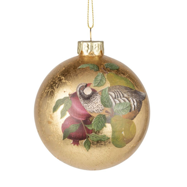 Partridge in a Pear Tree Gold Foil Ball Ornament