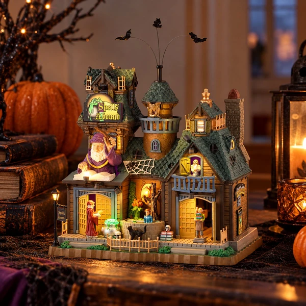 Lemax Spooky Town - Spells Abound – collectible Halloween village piece displayed in a cosy home