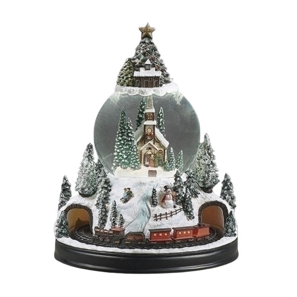 Lighted Musical Snow Globe with Church and Rotating Train