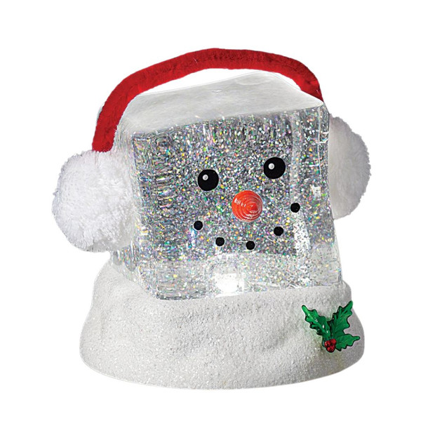 Lighted Cube Head Snowman Swirling Shimmer