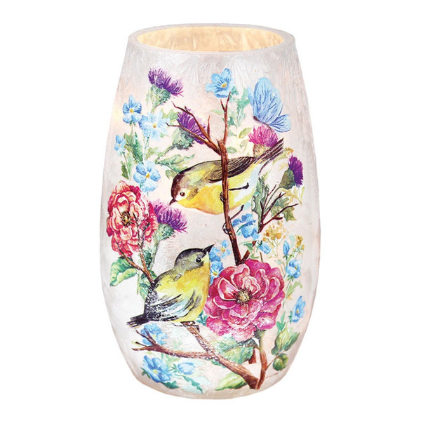 Stony Creek – Small Blooming Nature with 2 Birds Illuminated Lighted Vase