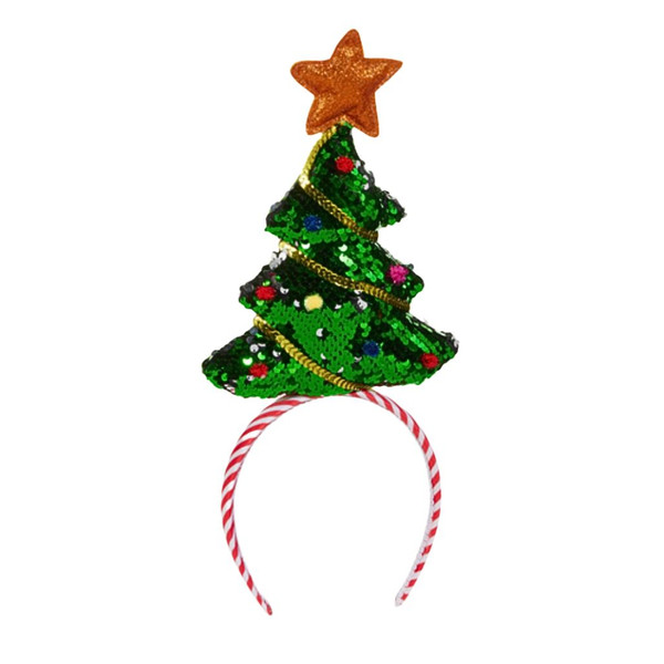 Sequin Christmas Tree Headband with Candy Cane Striped Band