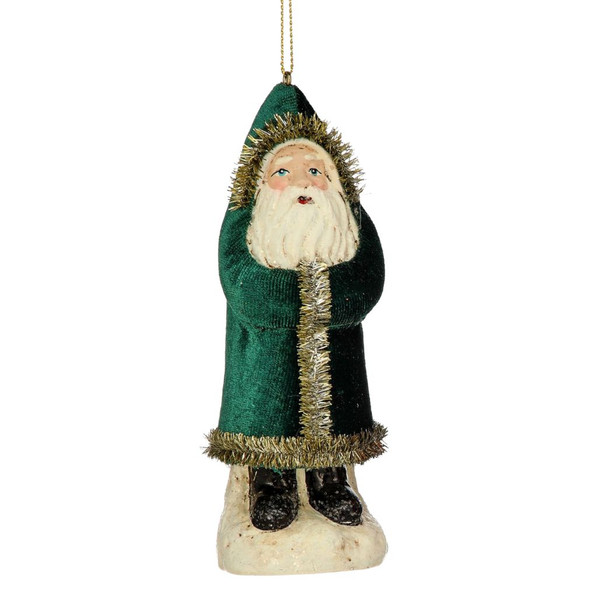 Vintage Santa Ornament - Green