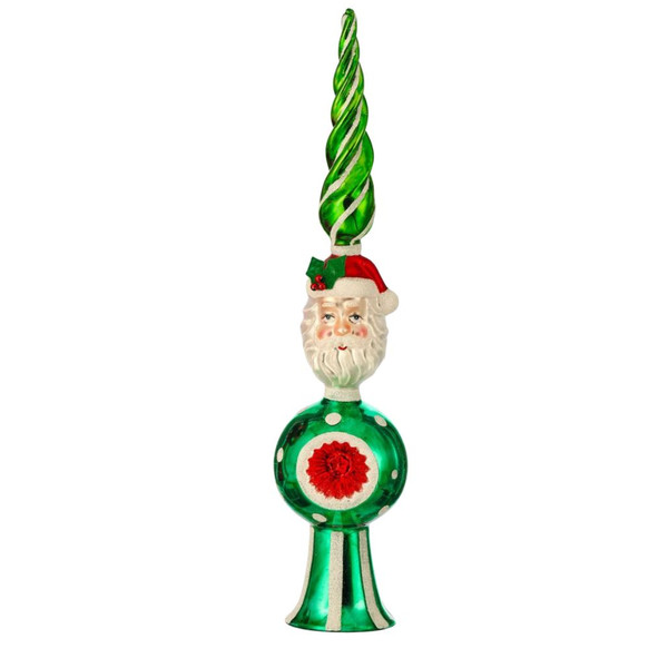 Glass Retro Santa Tree Top Finial - Green