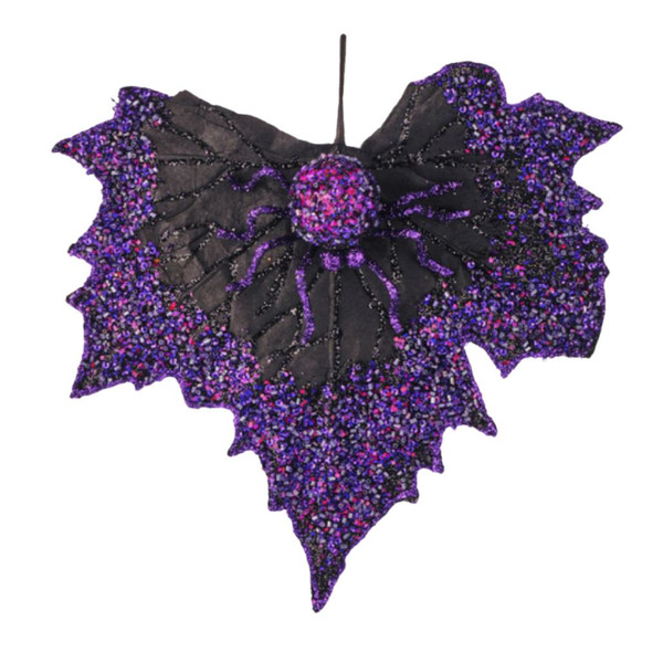 Sequin Spider with Glitter Leaf Ornament – Purple