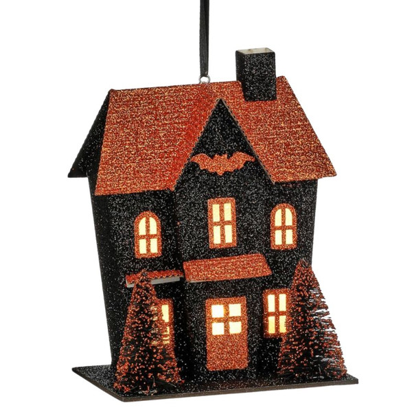 LED Halloween Glitter House Ornament with Bat