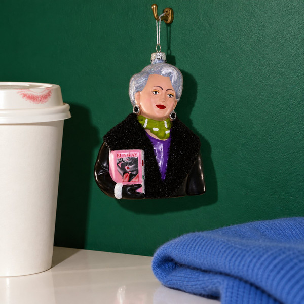 Cody Foster Miranda Priestly Ornament – glass Christmas ornament styled in a fun, eclectic home scene