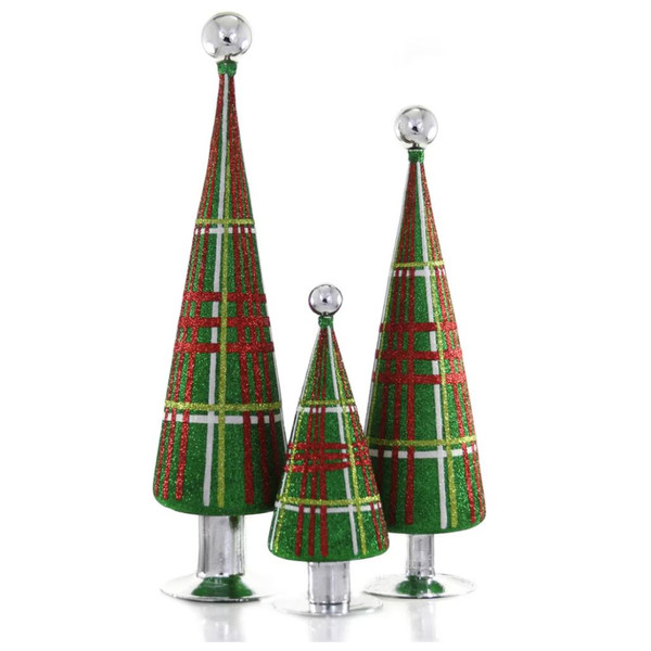 Cody Foster Glitter Plaid Tree - Green Set of 3
