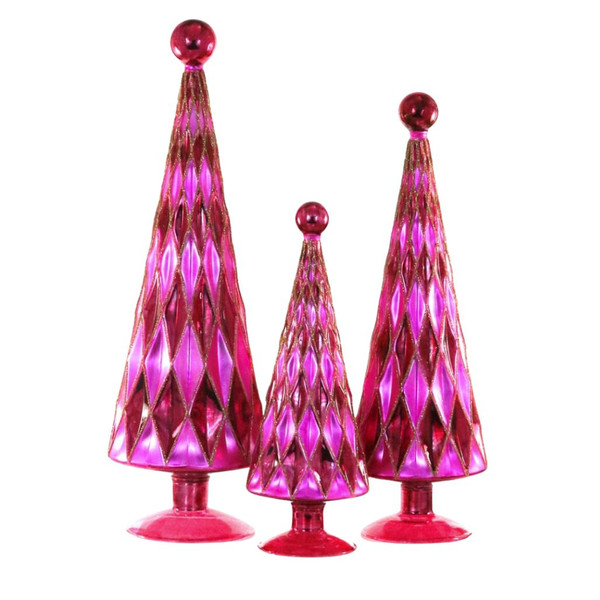 Cody Foster Mid Century Diamond Trees Burgundy Pink - Set of 3