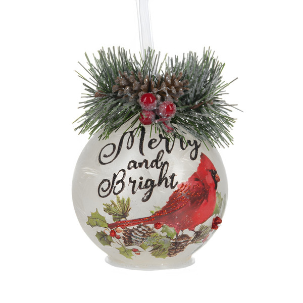 Luxury Lite Glass Merry And Bright Cardinal Ornament