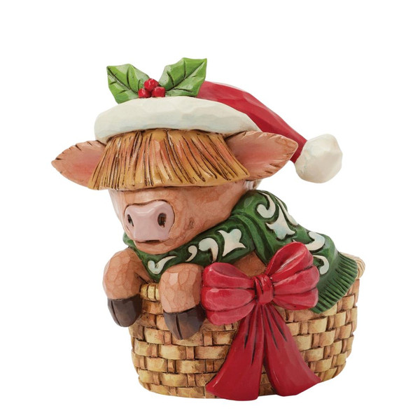 Jim Shore - Heartwood Creek - Highland Cow in Basket Mini Figurine
