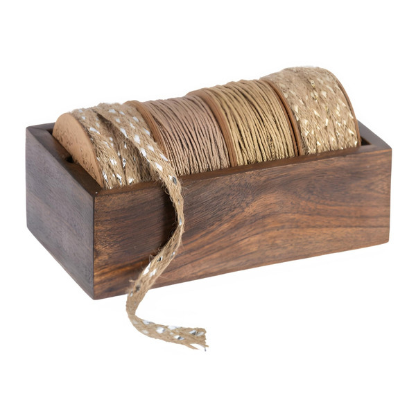 Jute Ribbons on Spool Set in Wooden Box
