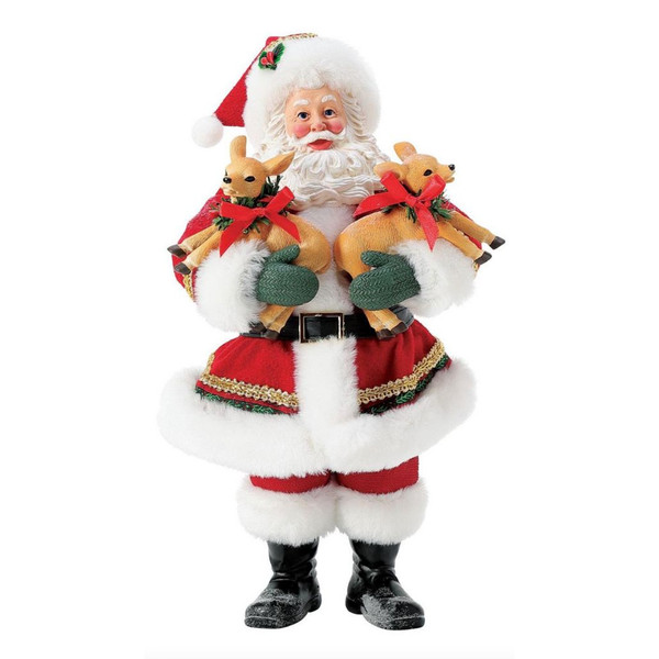Possible Dreams - Santa with Double Deer Figurine