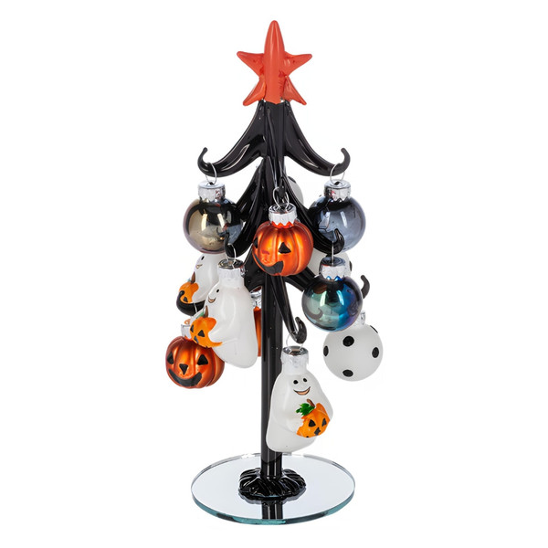 Glass Halloween Tree With Ghosts and Pumpkins