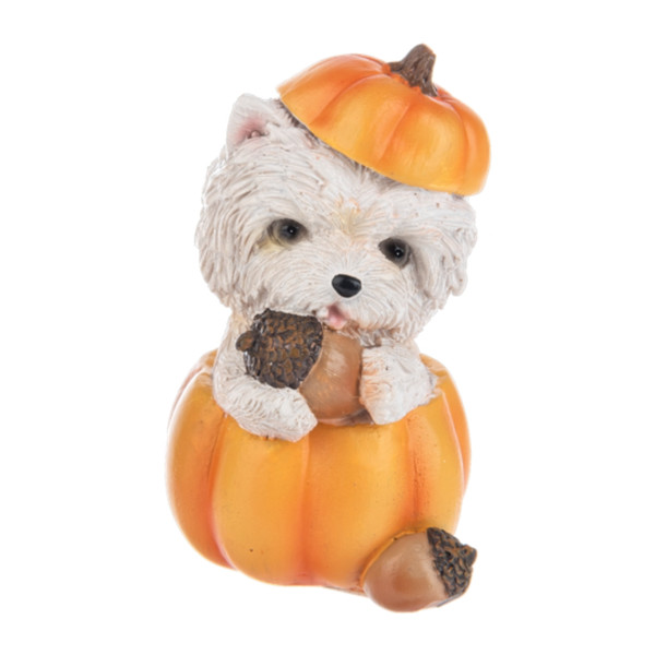 Autumn Harvest Puppy In Pumpkin Figurine