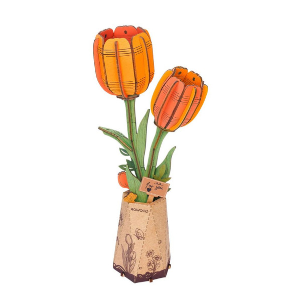 Orange Tulip 3D Wooden Puzzle Flower Kit