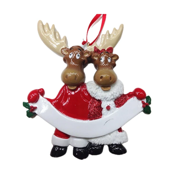 Personalized Moose Couple with Banner Ornament