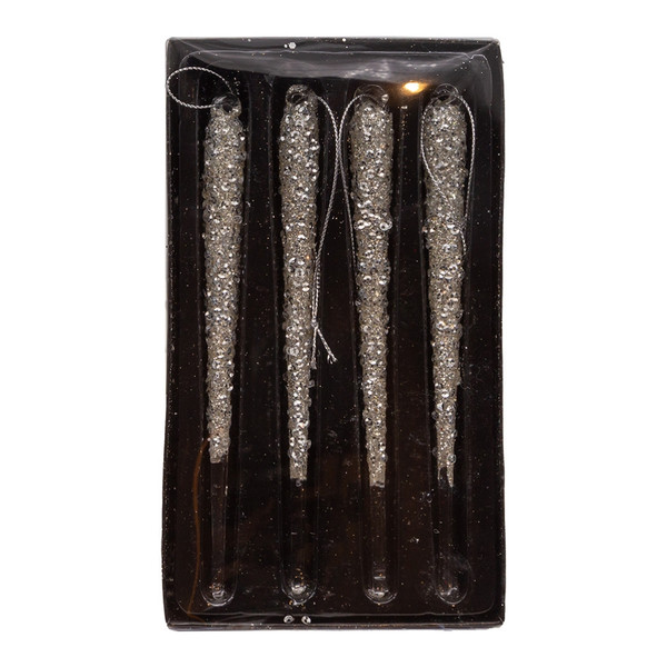 Glass Icicle Ornaments Set of 4