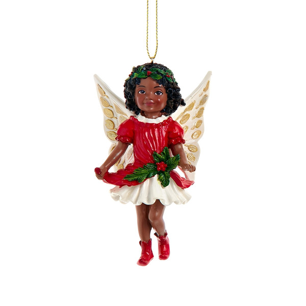 African American Angel in Red Dress Ornament