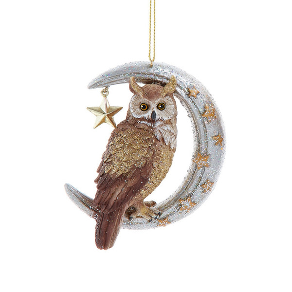 Owl on Silver Moon Ornament