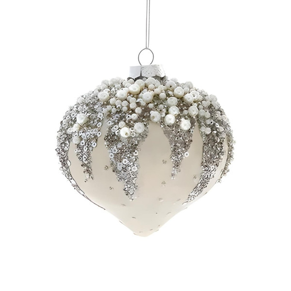 Glass Ivory Beaded Onion Ornament