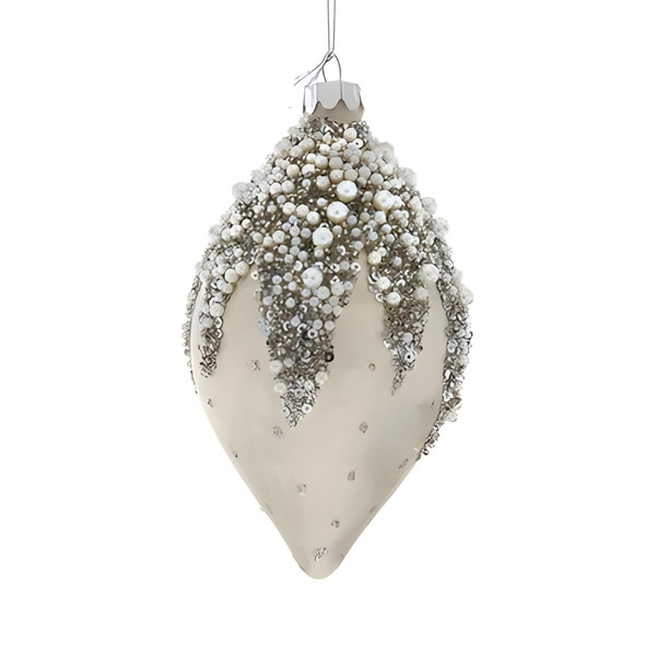 Glass Ivory Beaded Drop Ornament