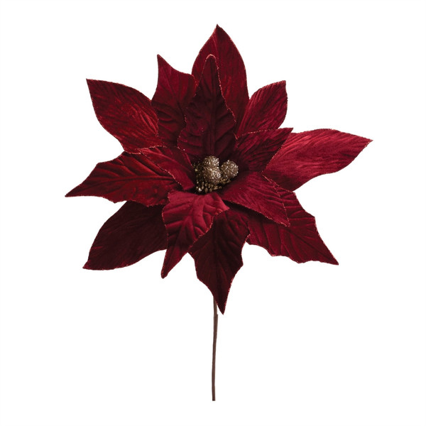 Deep Red Velvet Poinsettia Stem