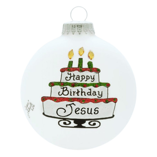 Heart Gifts Happy Birthday Jesus Cake Glass Ornament