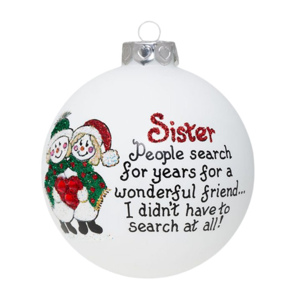 Heart Gifts Sister Snowman Glass Ornament