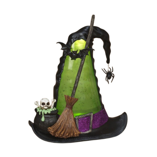 Lighted Halloween Spinning Green Smoky Water Globe Witch Hat