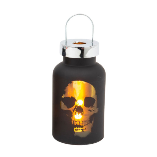 Lighted Halloween Skull Glass Jar