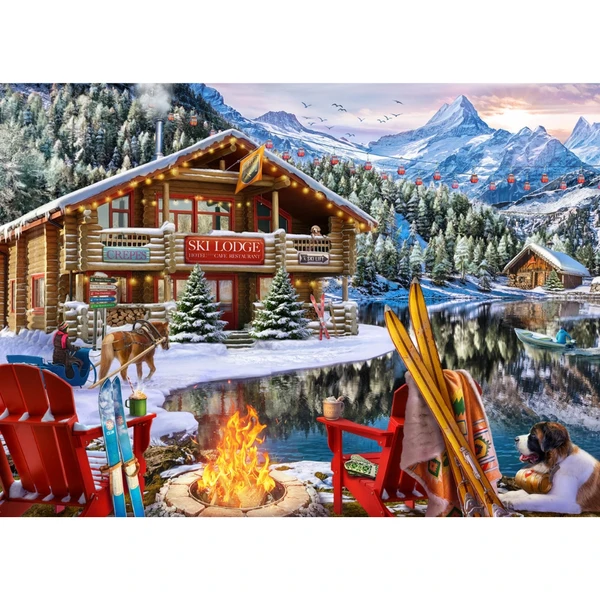 Ski Lodge Winter Scene Jigsaw Puzzle